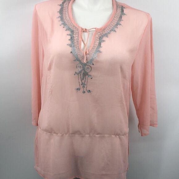 Kommotion NY peach sheer 3/4 sleeve blouse - Picture 3 of 8
